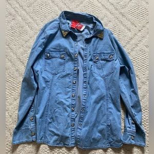 Women CRISTINA Rhinestone Fitted Denim Western Cowgirl Jean Shirt. NEW Size: XL.